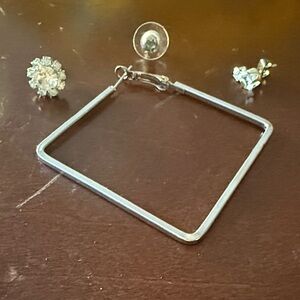 Silver Square Hoop Earring, & diamond earrings & mystic topaz earring.